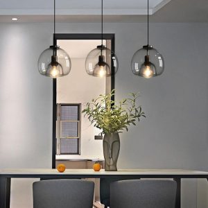 CHENG554 Vintage Metal Glass Pendant Light Shade Smoked Round Pendant Lighting