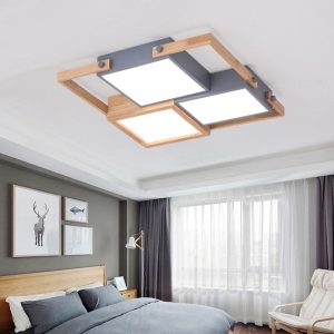 CHENG558 Modern Scandinavian LED Flush Mount Ceiling Light with Wooden Frames for Sleek Interiors