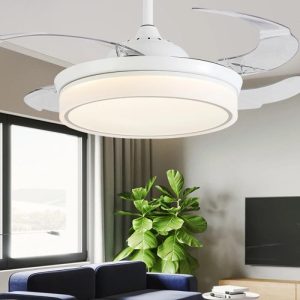 CHENG546 4 Blades White Retractable Ceiling Fan with Light