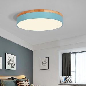 CHENG551 Circular Drum Flush Mount Light Metal Bamboo LED Bedroom Ceiling Lights for Baby Kids